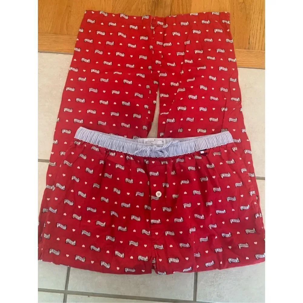 Tommy Hilfiger Red LOVE Pajama Pants Men's Sz M 100% Cotton